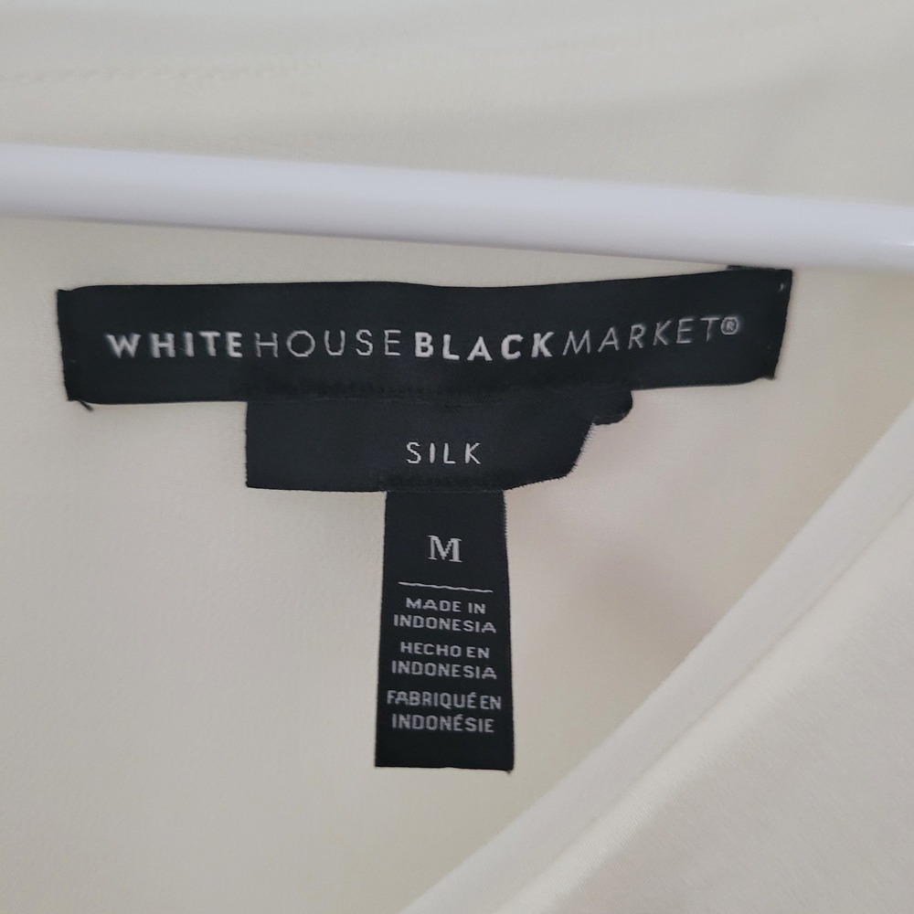 White House Black Market 100% Silk Blouse Womens‎ M White Floral Work Office - Picture 7 of 7